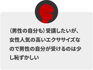 (男性の自分も)受講したいが、女性人気の高いエクササイズなので男性の自分が受けるのは少し恥ずかしい。